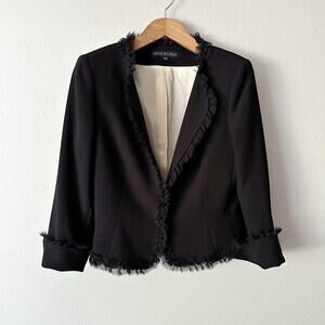 Nipon Boutique Silk Ruffle Trim Black Jacket women's size 12 conservative‎
